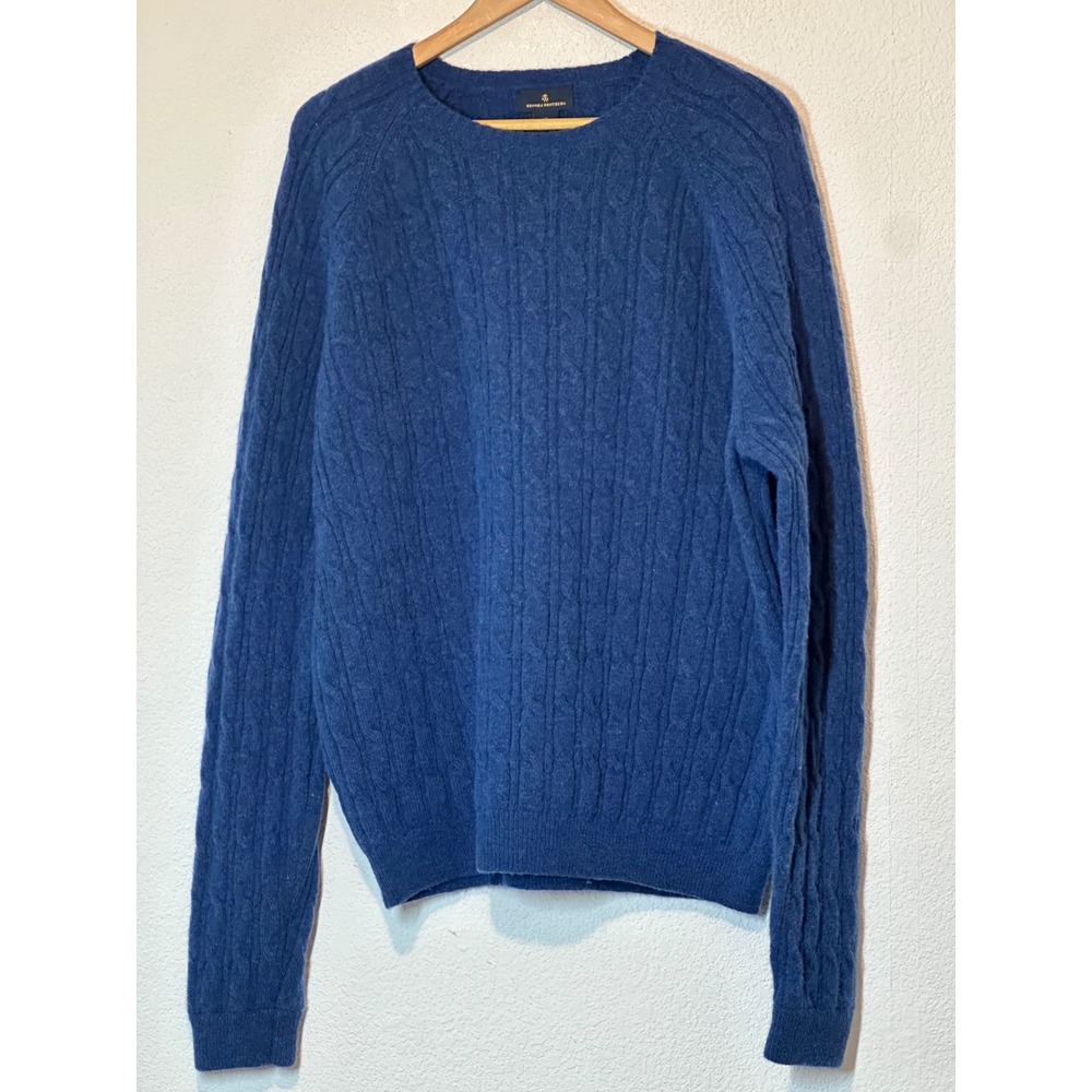 Brooks Brothers Mens XL Blue Wool Blend Cable Knit Crewneck Raglan Sweater
